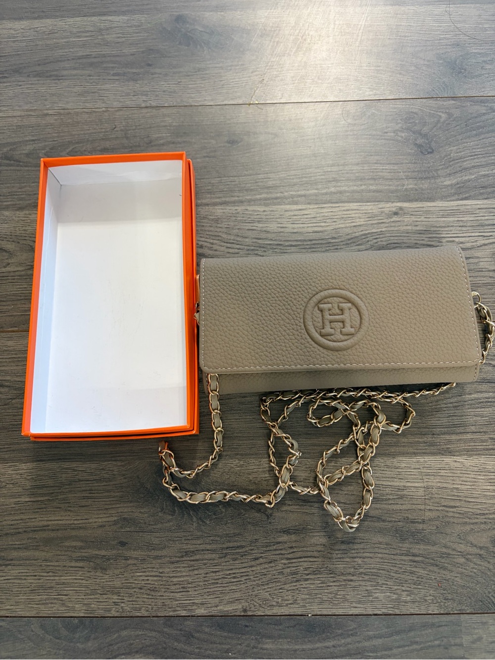 Taupe Chain-Strap Crossbody Wallet